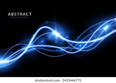 Light blue trail wave vector.Glowing smooth curved lines.Laser wave,glowing light effect,blue trail.