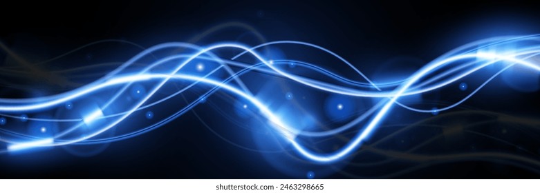 Vector de onda de sendero azul claro.Líneas curvas suaves brillantes.Onda láser, efecto de luz brillante,sendero azul.	
