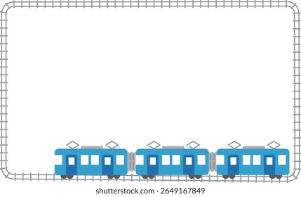 Light blue train and railroad track illustration frame material