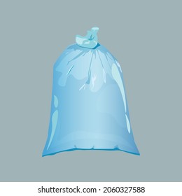 Light blue trash bag icon isolated on a gray background. Vector illustration EPS 10.