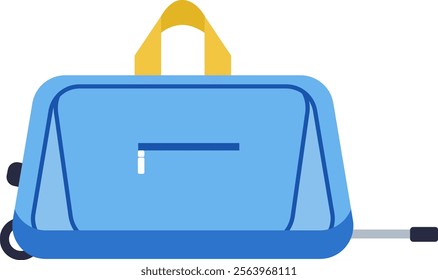 Light blue travel bag with yellow handle and wheels, ideal for weekend trips or longer vacations, ensuring easy transport of belongings with a modern and stylish design