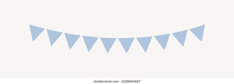 Light blue triangular bunting garland on a white background. Decorative bunting, perfect for parties, celebrations, or events. Simple, elegant bunting design. Graphic element vector.