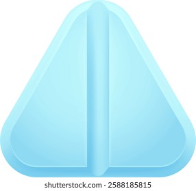 Light blue triangular pill featuring a break line resting on a clean white background, symbolizing medication, pharmaceuticals, and the broader healthcare industry