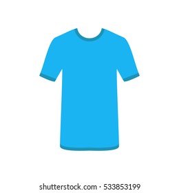 Light blue tshirt simple Icon. T-Shirt short sleeve with ribbons contour, Mockup for design. Simplified shirt. Web ready Template vector illustration.