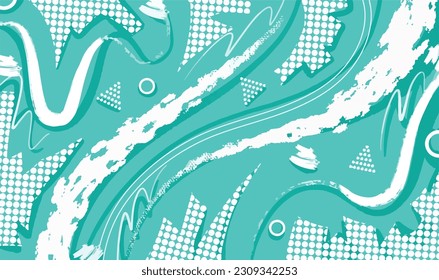 Light blue turquoise vector background with white ornaments grungy brush stroke decorations isolated on horizontal template. Simple flat vector wallpaper idea for poster or prints.