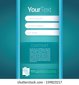 Light blue turquoise vertical composed edition of a scalable futuristic minimal vector software 3d navigation layout design simple menu for printing, for web &  mobile application for universal use 