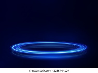 Toro azul claro. Efecto de la luz de curva de la línea azul. Círculo azul luminoso. Pétalo azul claro, podio, plataforma, mesa. Vector PNG. Ilustración del vector	
