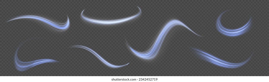 hellblauer Twirl. Krümmt den Lichteffekt der blauen Linie. Leuchtblauer Kreis. Dynamische Kurven und Vektormuster unscharf. Halbkreiswelle, Lichtspur-Kurve wirbeln, Glasfaser-Glühbirne. 