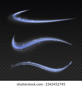 Light blue twirl. Curve light effect of blue line. Luminous blue circle. Dynamic curves and vector pattern blur. Semicircular wave, light trail curve swirl, optical fiber incandescent png. 