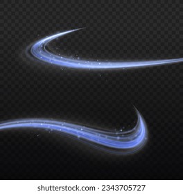 Light blue twirl. Curve light effect of blue line. Luminous blue circle. Semicircular wave, light trail curve swirl, optical fiber incandescent png. Dynamic curves and vector pattern blur. 