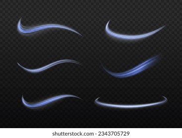 Light blue twirl. Curve light effect of blue line. Luminous blue circle. Dynamic curves and vector pattern blur. Semicircular wave, light trail curve swirl, optical fiber incandescent png. 