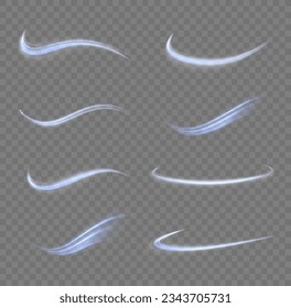 Light blue twirl. Curve light effect of blue line. Dynamic curves and vector pattern blur. Luminous blue circle. Semicircular wave, light trail curve swirl, optical fiber incandescent png. 
