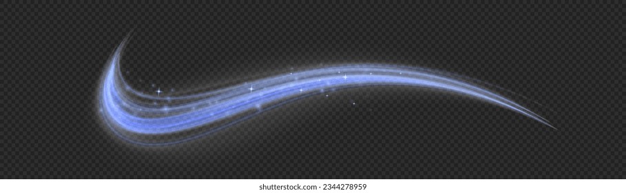 Light blue twirl. Curve light effect of blue line. Luminous blue circle. Semicircular wave, light trail curve swirl, optical fiber incandescent png. Dynamic curves and vector pattern blur. 