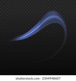 Light blue twirl. Curve light effect of blue line. Semicircular wave, light trail curve swirl, optical fiber incandescent png. Dynamic curves and vector pattern blur. Luminous blue circle. 