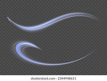 Light blue twirl. Curve light effect of blue line. Luminous blue circle. Semicircular wave, light trail curve swirl, optical fiber incandescent png. Dynamic curves and vector pattern blur. 