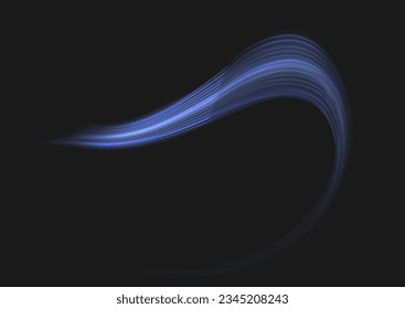 Light blue twirl. Curve light effect of blue line. Dynamic curves and vector pattern blur. Luminous blue circle. Semicircular wave, light trail curve swirl, optical fiber incandescent png. 