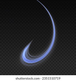 Light blue twirl. Curve light effect of blue line. Dynamic curves and vector pattern blur. Luminous blue circle. Semicircular wave, light trail curve swirl, optical fiber incandescent png. 