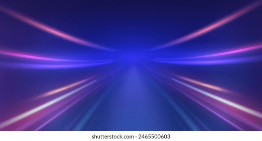 Light blue Twirl. Curve light effect of neon line. Luminous blue circle. Light neon pedistal, podium, platform, table. Vector PNG. Fast speed lines. Modern abstract high-speed motion effect png. 	