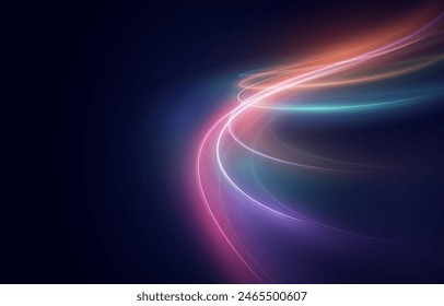 Light blue Twirl. Curve light effect of neon line. Luminous blue circle. Light neon pedistal, podium, platform, table. Vector PNG. Fast speed lines. Modern abstract high-speed motion effect png. 	