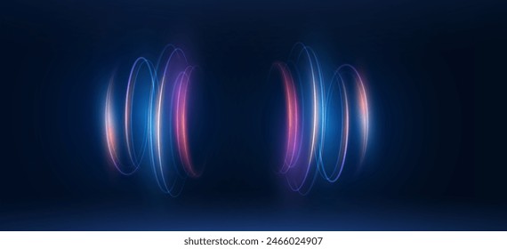 Light blue Twirl. Curve light effect of neon line. Luminous blue circle. Light neon pedistal, podium, platform, table. Vector PNG. Vector illustration	
