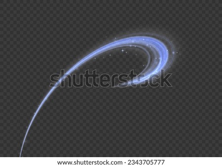 Light blue twirl. Curve light effect of blue line. Luminous blue circle. Dynamic curves and vector pattern blur. Semicircular wave, light trail curve swirl, optical fiber incandescent png. 