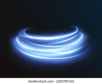 Light Blue Twirl. Curve Light Png Effect Of Neon Line. Luminous Blue Circle. Light Neon Pedistal, Podium, Platform, Table. Vector .