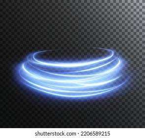 Light blue Twirl. Curve light png effect of neon line. Luminous blue circle. Light neon pedistal, podium, platform, table. Vector .	
