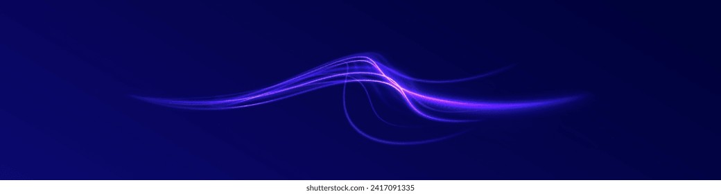 Light blue Twirl. Blue glowing shiny speed lines effect vector background. Pink curved rope, tape. Smooth festive neon line with light effects. Futuristic trails. Bright twist. Purple wave swirl. 