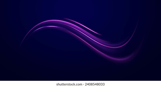 Light blue twirl. Light wave, fire path trail and filament curve rotation. Rounded neon line with light effect. Bright spiral, purple twist vector.