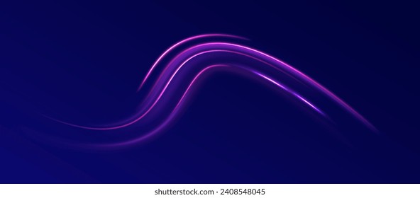 Light blue twirl. Light wave, fire path trail and filament curve rotation. Rounded neon line with light effect. Bright spiral, purple twist vector.
