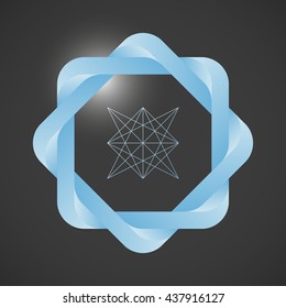 Light blue twisted frame and a schematic geometric shape. Optical illusion with a 3d effect. Design elements for poster, cover, invitation, business card or web.