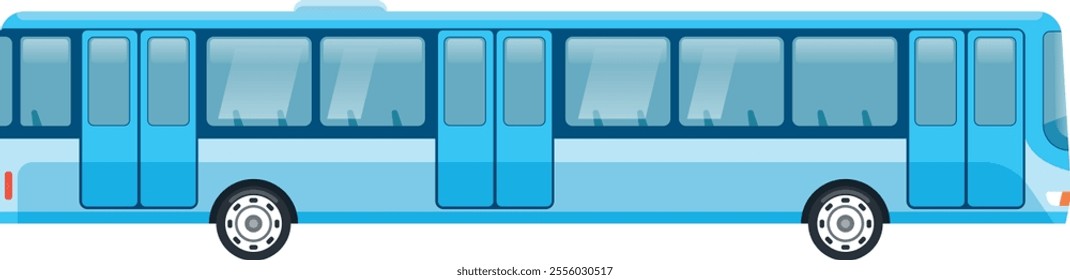 Light blue urban passenger bus running public transport route with multiple doors and windows ensuring comfortable and safe travel across the city