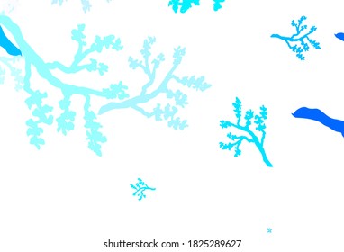 Light BLUE vector abstract backdrop with sakura. Abstract illustration with leaves, branches in doodles style. Hand painted design for web, leaflets.