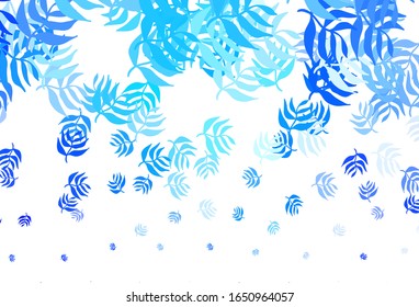 Fondo abstracto del vector claro AZUL con hojas. Ilustración abstracta brillante con doodles y hojas. Diseño pintado a mano para web, envoltura.