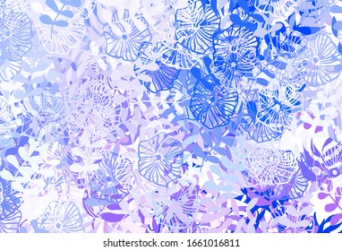Leichte BLAUE Vektorillustration abstraktes Design mit Blättern, Blumen. Blätter, Blumen im natürlichen Stil auf weißem Hintergrund. Doodle Design für Ihre Website.