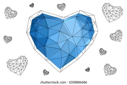 Light BLUE vector abstract glitter heart shape on white background in love concept for valentine's day with sweet and romantic moment. Polygonal design for your business.