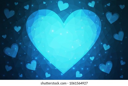 Light BLUE vector abstract glitter heart shape on white background in love concept for valentine's day with sweet and romantic moment. Polygonal design for your business.
