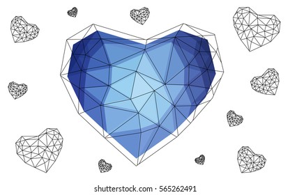Light BLUE vector abstract glitter heart shape on white background in love concept for valentine's day with sweet and romantic moment. Polygonal design for your business.