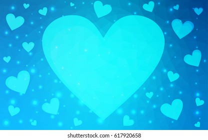 Light BLUE vector abstract glitter heart shape on white background in love concept for valentine's day with sweet and romantic moment. Polygonal design for your business.