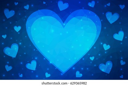 Light BLUE vector abstract glitter heart shape on white background in love concept for valentine's day with sweet and romantic moment. Polygonal design for your business.
