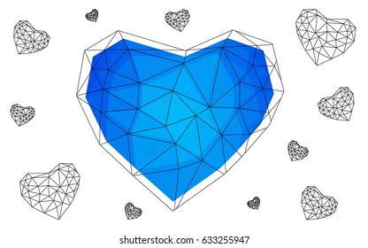 Light BLUE vector abstract glitter heart shape on white background in love concept for valentine's day with sweet and romantic moment. Polygonal design for your business.