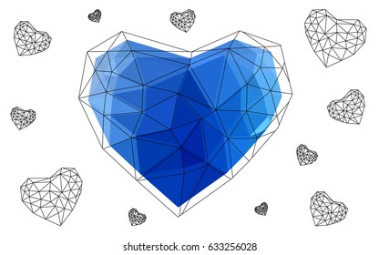Light BLUE vector abstract glitter heart shape on white background in love concept for valentine's day with sweet and romantic moment. Polygonal design for your business.