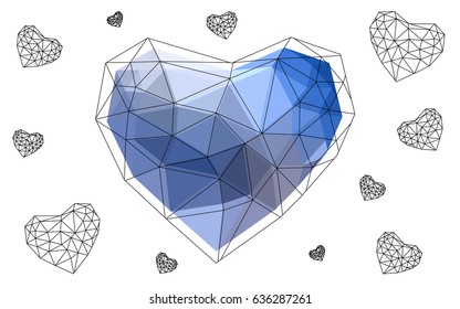 Light BLUE vector abstract glitter heart shape on white background in love concept for valentine's day with sweet and romantic moment. Polygonal design for your business.