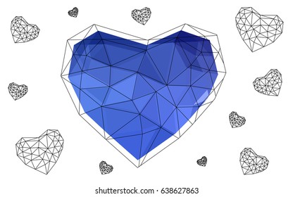 Light BLUE vector abstract glitter heart shape on white background in love concept for valentine's day with sweet and romantic moment. Polygonal design for your business.