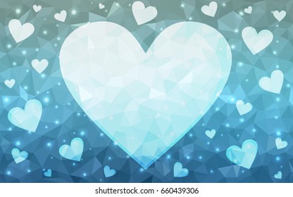 Light BLUE vector abstract glitter heart shape on white background in love concept for valentine's day with sweet and romantic moment. Polygonal design for your business.
