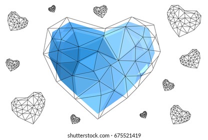 Light BLUE vector abstract glitter heart shape on white background in love concept for valentine's day with sweet and romantic moment. Polygonal design for your business.