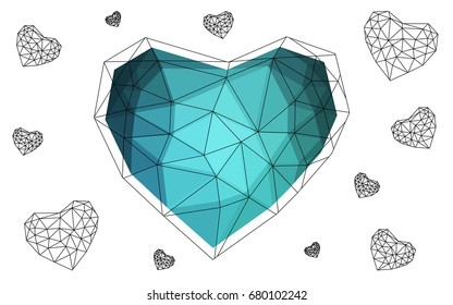 Light BLUE vector abstract glitter heart shape on white background in love concept for valentine's day with sweet and romantic moment. Polygonal design for your business.