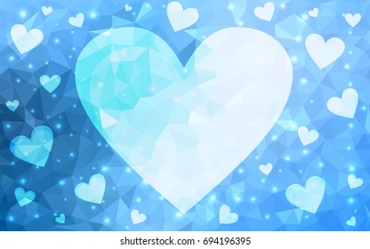Light BLUE vector abstract glitter heart shape on white background in love concept for valentine's day with sweet and romantic moment. Polygonal design for your business.