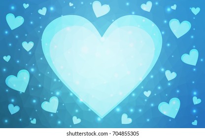 Light BLUE vector abstract glitter heart shape on white background in love concept for valentine's day with sweet and romantic moment. Polygonal design for your business.