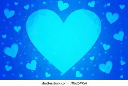 Light BLUE vector abstract glitter heart shape on white background in love concept for valentine's day with sweet and romantic moment. Polygonal design for your business.